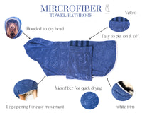 Microfiber Pet Bathrobe - Dog Hooded Bath towel: - Blue