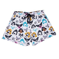 Womens Pajamas Shorts - Doodle Dog Print - White