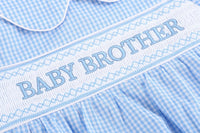 Baby Boy Romper Outfit - Baby Brother Smocked Romper - Blue