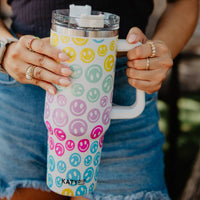 Tumbler Cup with Handle - Pastel Happy Face - 40oz