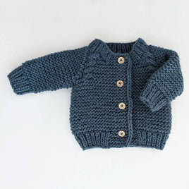 Baby & Toddler - Cardigan Sweater / Garter Stitch - Slate Blue