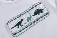 Toddler Boys Set -White Dinosaur Tee &  Green Gingham Shorts Set