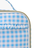 Little Girls Lunch Box Bag - Blue Plaid Ruffle