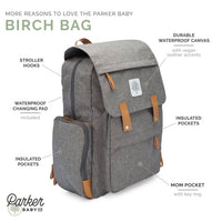 The Birch Bag - Diaper Backpack in Gray by Parker Baby Co