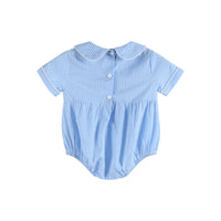 Baby Boy Romper Outfit - Baby Brother Smocked Romper - Blue