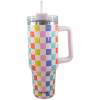 XL Tumbler Cup with Straw - Multi-Color Checker Print