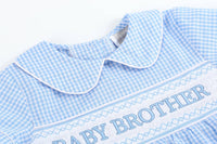 Baby Boy Romper Outfit - Baby Brother Smocked Romper - Blue