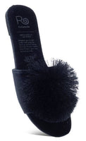 Womens Midnight Pom Pom Slippers - Black