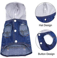 Dog Jean Jacket Blue Denim with Hoodie - XS