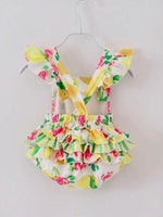 Summery Yellow Lemon Floral Baby Ruffle Romper 0-18M