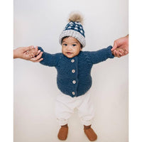 Baby & Toddler - Cardigan Sweater / Garter Stitch - Slate Blue