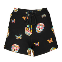 Sugar Skulls Pajama Shorts - Black