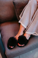 Womens Midnight Pom Pom Slippers - Black