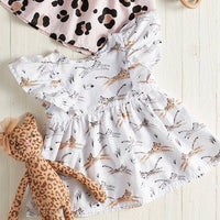 Baby Girls Dress with Flutter Sleeves  - Dancing Cheetah