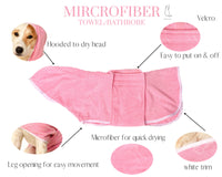 Microfiber Pet Bathrobe / Dog Hooded Towel - Pink