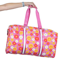 Womens Weekender Duffle Bag- Red Flower Happy Face - Pink