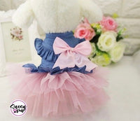 Satin & Denim Pet Tutu Dress - Pink or Ivory - XS-XXL