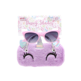 LIttle Girls Sunglasses with Cute Furry Unicorn Case - 2 Pc Set