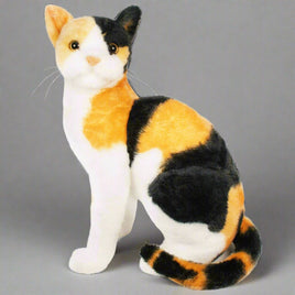 realistic stuffed calico kitty. with white black  and orange fur. one of our best sellers. stuffed plush cat