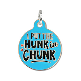 Pet ID Tag with Engraved QR Code / I Put the Hunk in Chunk - Blue