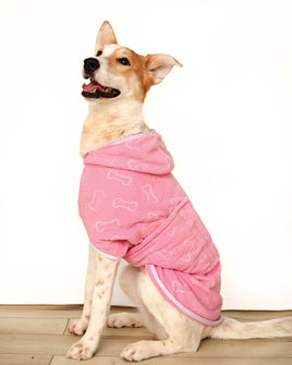 Microfiber Pet Bathrobe / Dog Hooded Towel - Pink