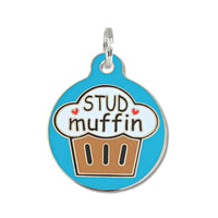 Pet ID Tag with Engraved QR Code / Stud Muffin - Blue