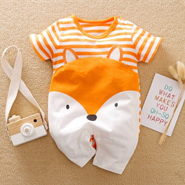 Little Fox Print Striped Baby Romper