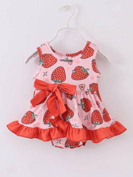 Baby Girls Pink Strawberry Ruffle Romper