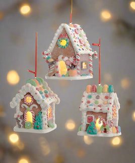 Christmas ornament gingerbread house lites up