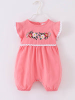 Baby Girls Boho Floral Embroidery Pink Romper