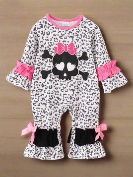 Sassy Skull n Bow Leopard Baby Onesie Romper