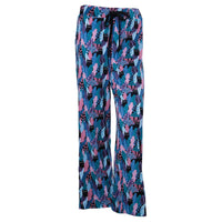 womens pajama bottoms black kitty print with blue and pink