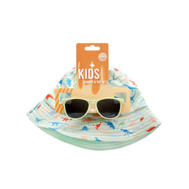 Kids Sunglasses with Bucket Hat Combo Set - Dino Print