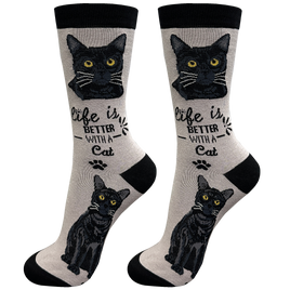 Black Cat Socks - Cotton Blend Crew Socks - Unisex