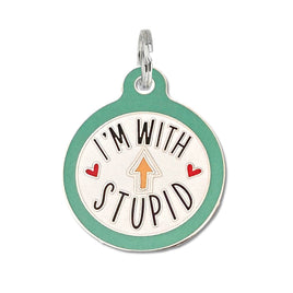 Pet ID Tag with engraved QR Code - I'm with Stupid - Teal