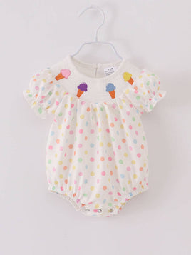 Baby Girls Polka Dot Ice Cream Smocked Ruffle Romper