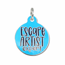 Pet ID Tag with Engraved QR Code / Escape Artist Expert - Blue