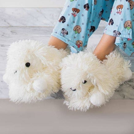 Fluffy White puppy dog slippers for women