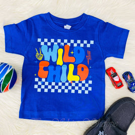 Boys Youth Cotton Tshirt - Wild Child  - Kids Tee Shirt - Blue