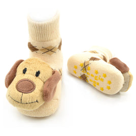 Brown Dog Baby Rattle Socks by Boogie Toes - 0-24 M