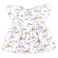 baby girls white dress with cute dancing cheetah print