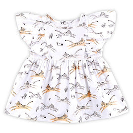 baby girls white dress with cute dancing cheetah print