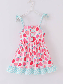 Little Girls Pretty Strawberry Ruffle Twirl Dress