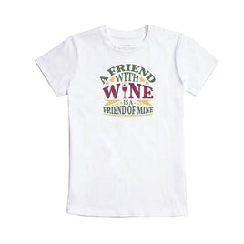 womens white graphic tee a friend with wine top