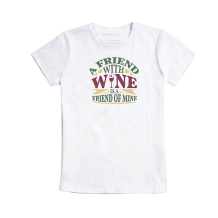 womens white graphic tee a friend with wine top