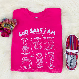 Kids Graphic Tee - God Says I Am - Youth Graphic Tee / Pink