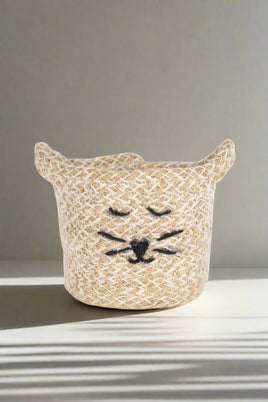 hand woven cat face basket 