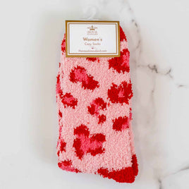 Cozy Leopard Cozy Socks  - Pink/Red