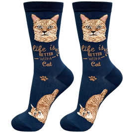 Orange Tabby Cat Socks -  Cotton Blend Crew Socks - Unisex