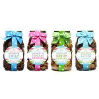 small batch cookies made in  the usa in giftable plastic jar with ribbon